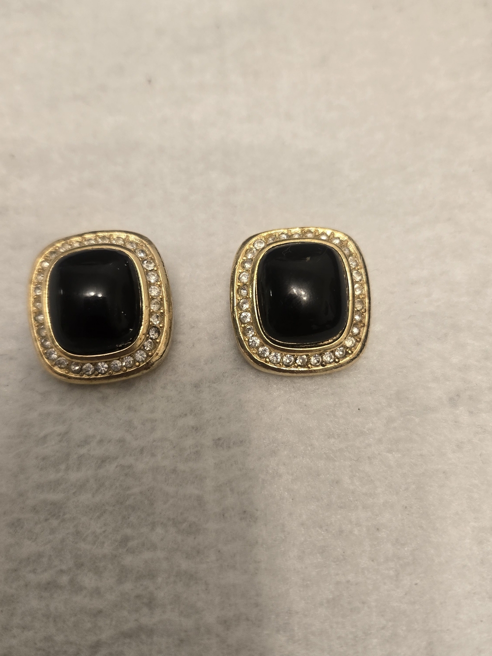 Cristhian  Dior Gold-Tone Black Crystal Square Stud Earrings
